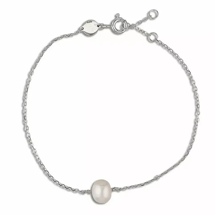 Vit pärla ankerarmband i silver
