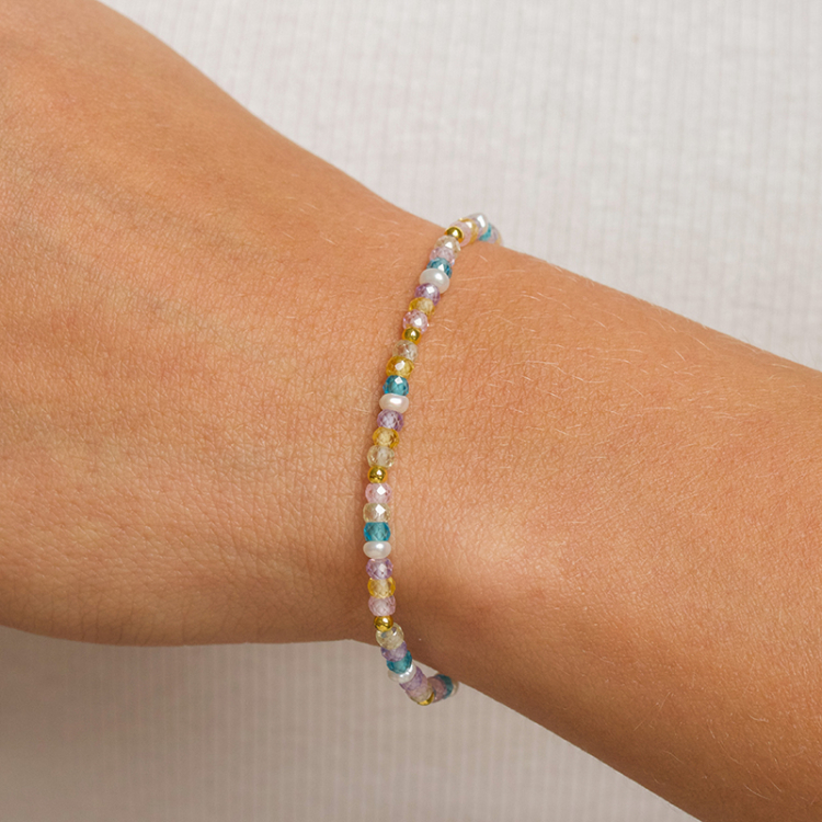 multifärgade sten armband med sötvattenspärlor - Loom Stones