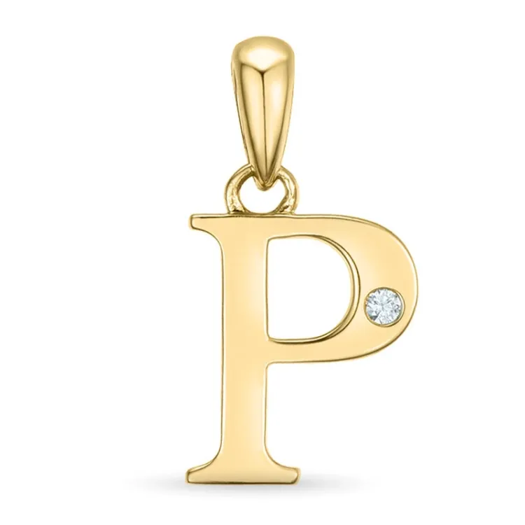bokstav p diamant hängen i 9 carat guld 0,01 ct