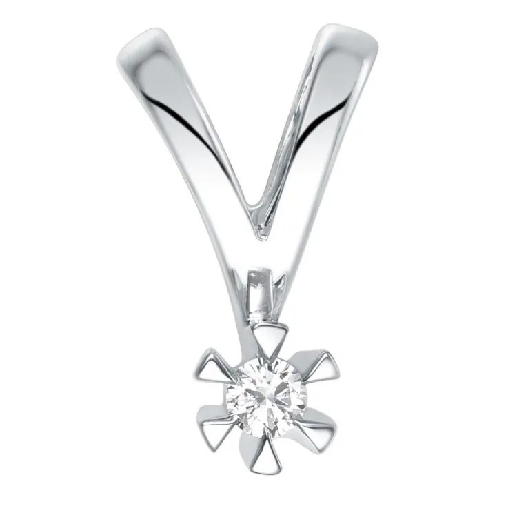 0,05 ct lab grown diamant solitärberlock i 9 carat vitguld 0,05 ct