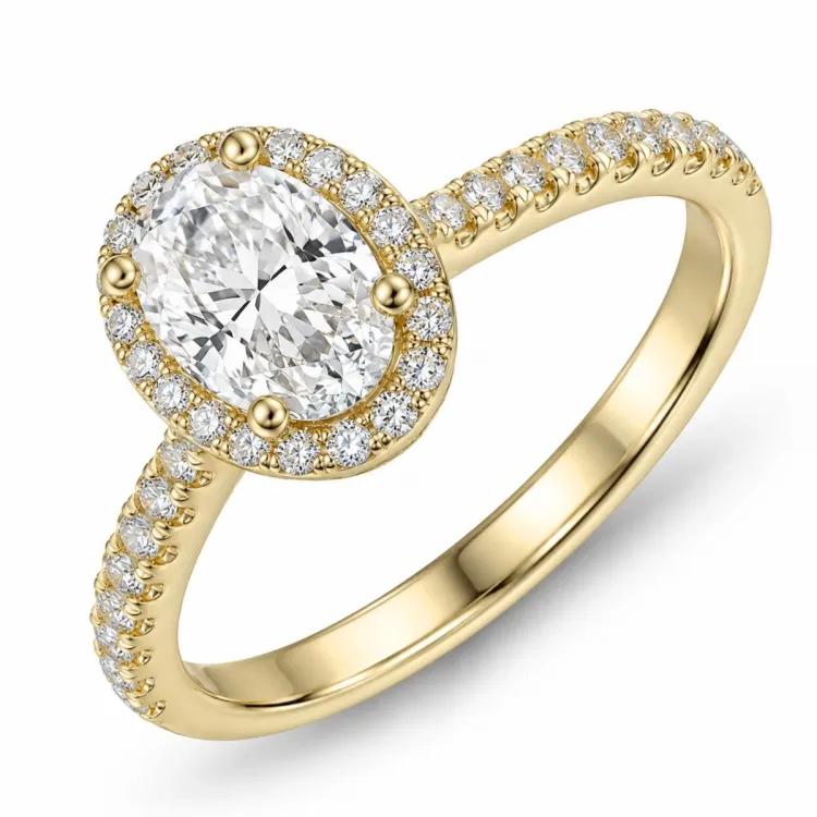 oval lab grown diamant ring i 14  karat guld 1,0 ct 0,33 ct
