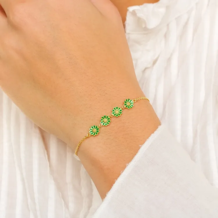 prästkrage mörkgrön armband i förgyllt silver - Maggie