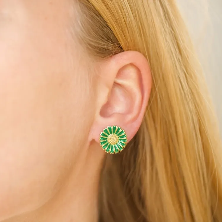 14,5 mm prästkrage mörkgröna örhängen i förgyllt silver - Marie