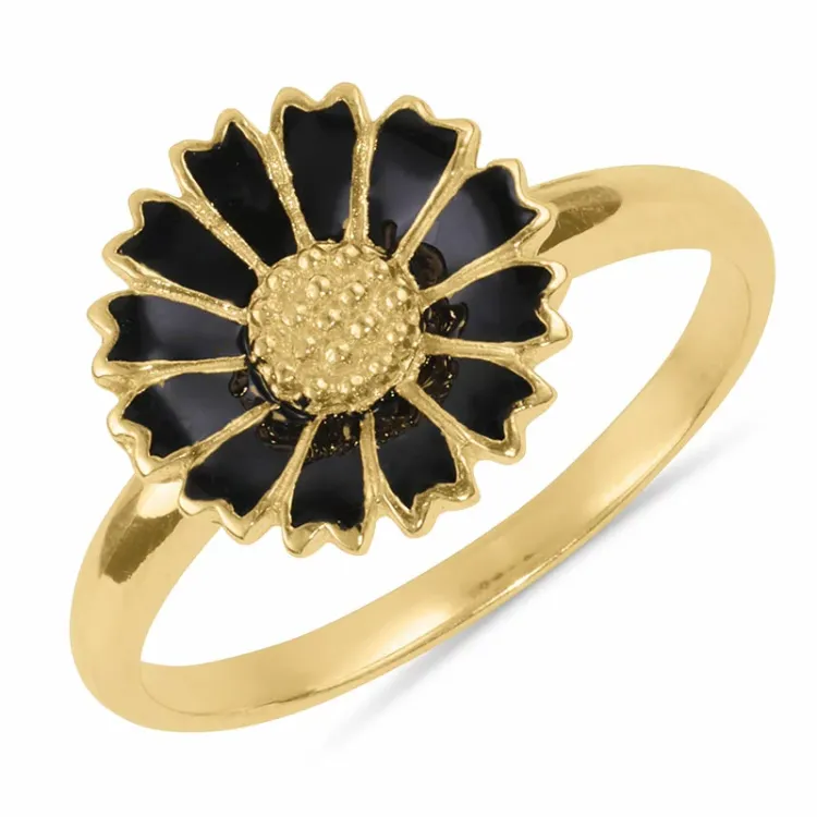 12 mm prästkrage sort ring i förgyllt silver - Marie