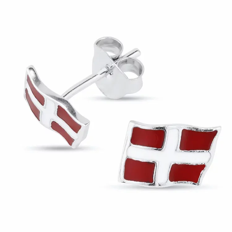 Dannebrog örhängestift i rhodinerat silver