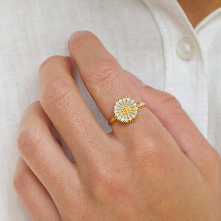 12 mm prästkrage blå ring i förgyllt silver - Marie