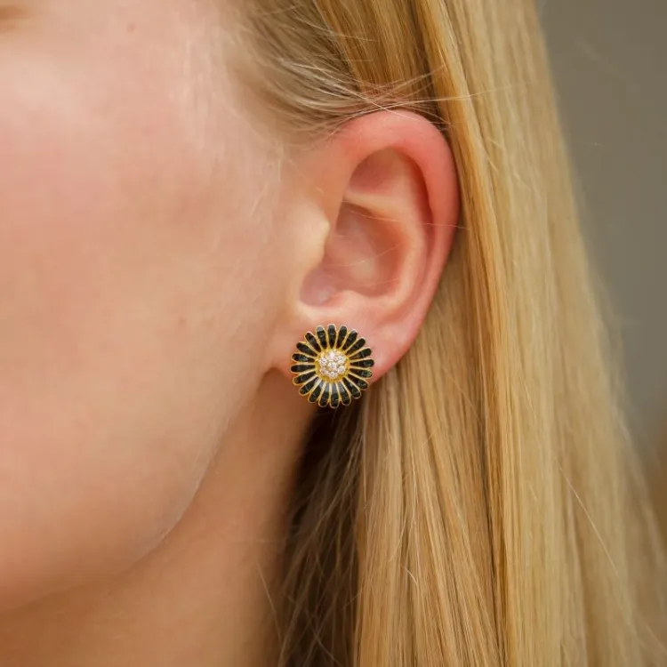 14 mm prästkrage svarta zirkon örhängestift i förgyllt silver - Matilda