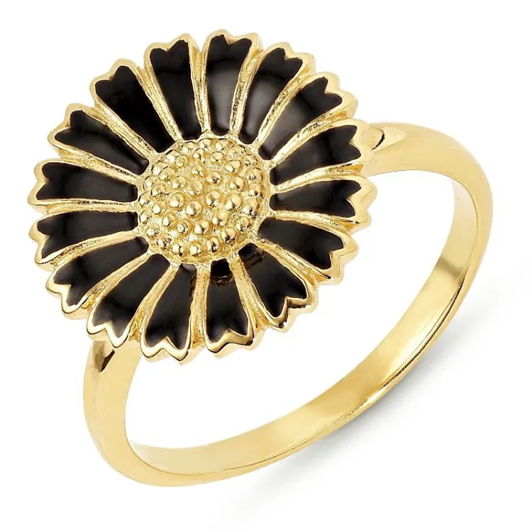 14 mm prästkrage sort ring i förgyllt silver - Marie