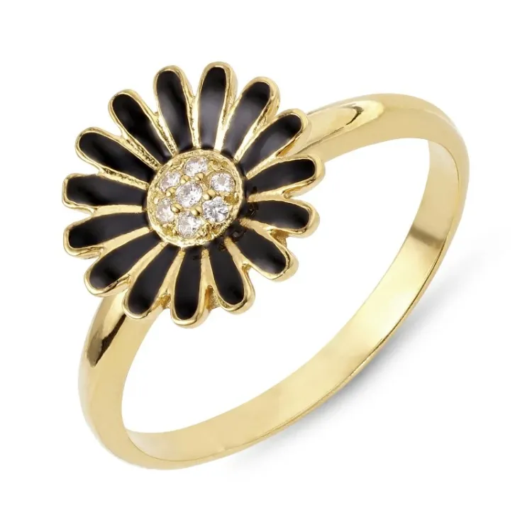 11 mm prästkrage sort zirkon ring i förgyllt silver - Matilda