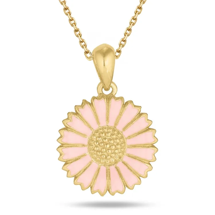15 mm prästkrage rosa halsband i förgyllt silver - Marie