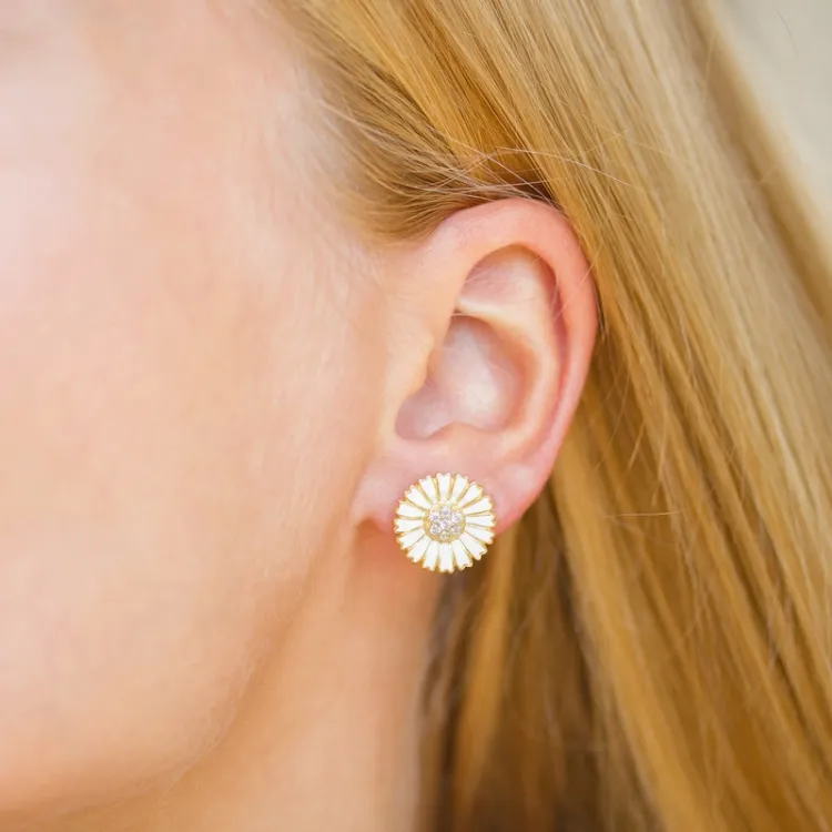 14 mm prästkrage zirkon örhängestift i förgyllt silver - Marie