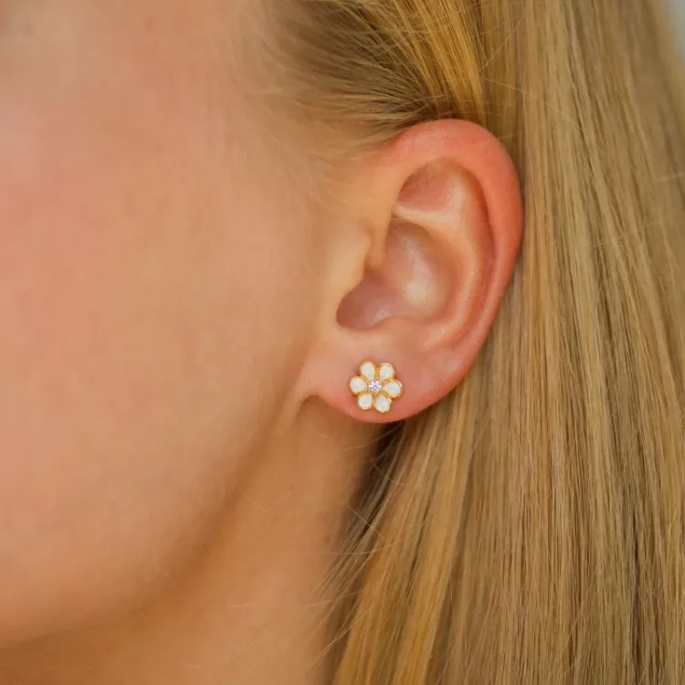 8 mm prästkrage zirkon örhängestift i förgyllt silver - Majse
