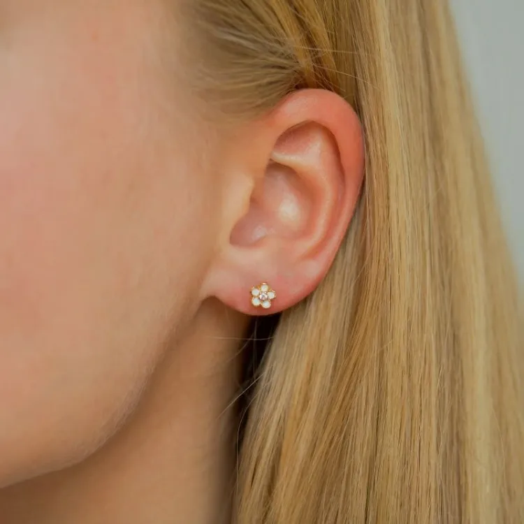 5,5-6 mm prästkrage zirkon örhängestift i förgyllt silver - Majse
