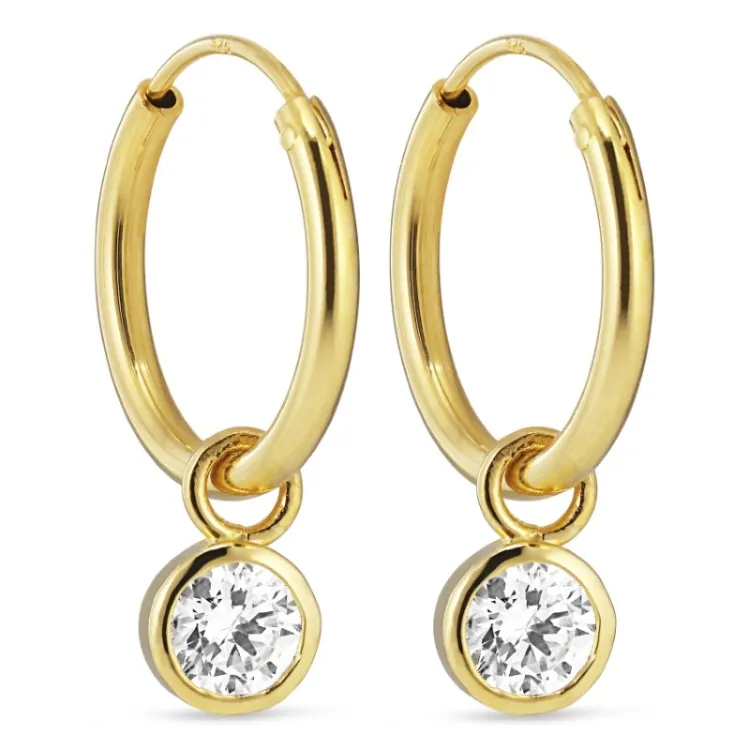 14 mm zirkon creol i förgyllt silver