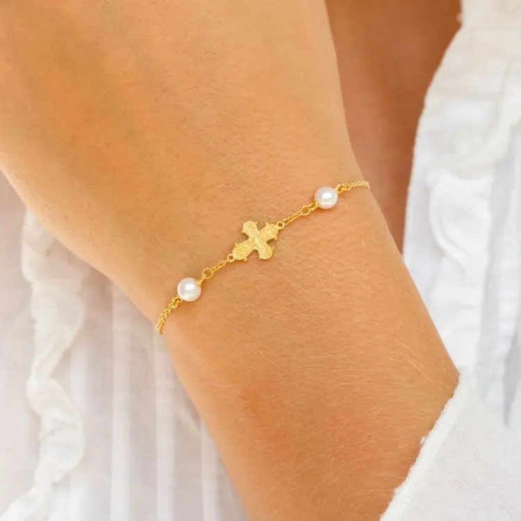 10 x 8,5 mm dagmarkors pärla armband i förgyllt silver - Amoré