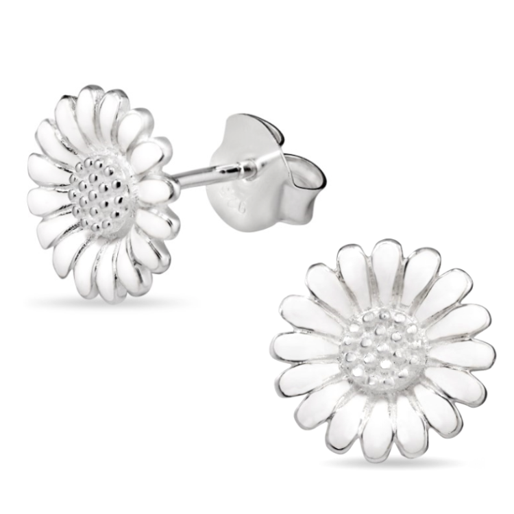 11 mm prästkrage vita örhängestift i silver - Matilda