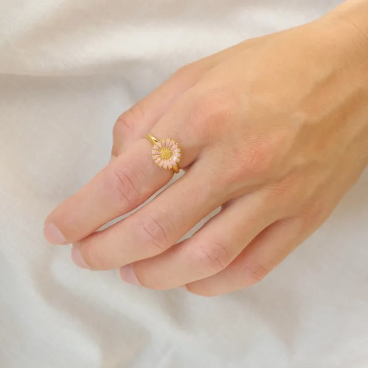 11 mm prästkrage rosa ring i förgyllt silver - Marie