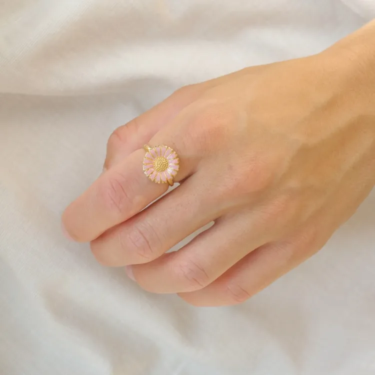 14 mm prästkrage rosa ring i förgyllt silver - Marie