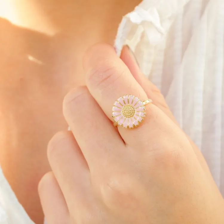 14 mm prästkrage rosa ring i förgyllt silver - Marie
