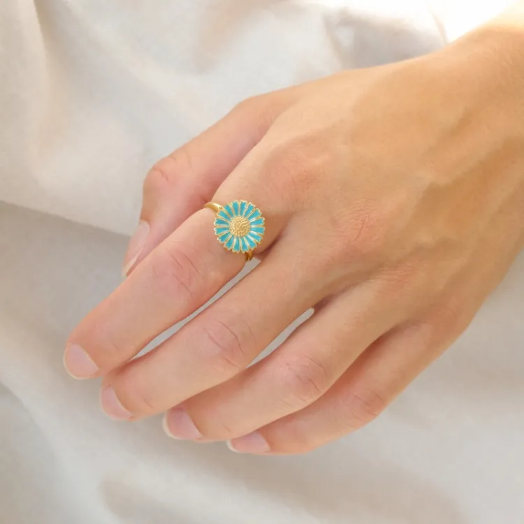 14 mm prästkrage blå ring i förgyllt silver - Marie