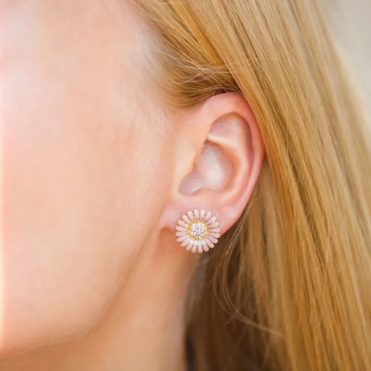 14,5 mm prästkrage rosa örhängestift i förgyllt silver - Matilda