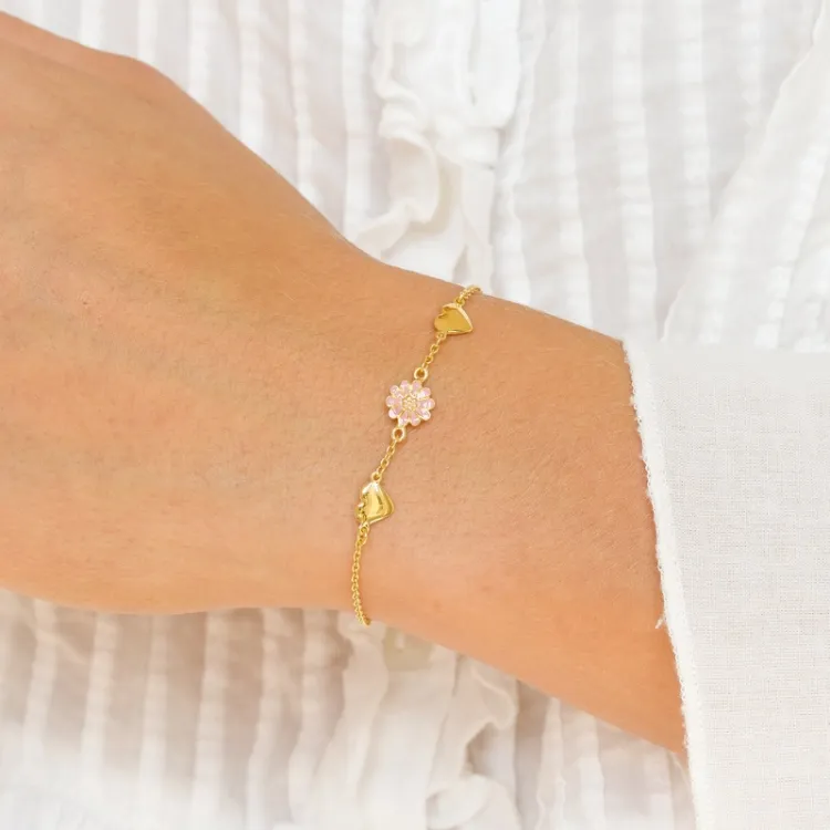 hjärta prästkrage rosa armband i förgyllt silver - Maggie