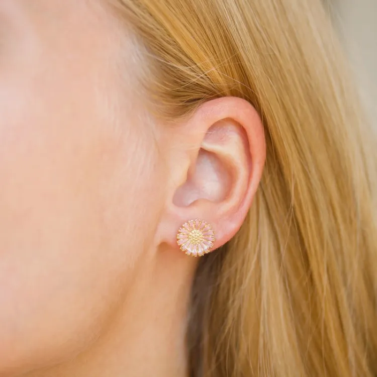 12 mm prästkrage rosa örhängestift i förgyllt silver - Marie