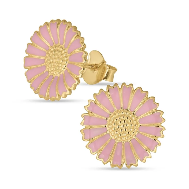 14 mm prästkrage rosa örhängestift i förgyllt silver - Marie