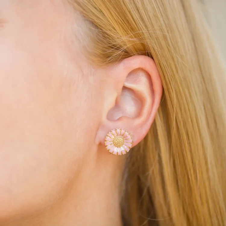 14 mm prästkrage rosa örhängestift i förgyllt silver - Marie