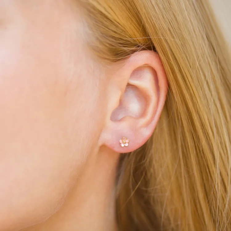 5 mm prästkrage rosa örhängestift i förgyllt silver - Majse