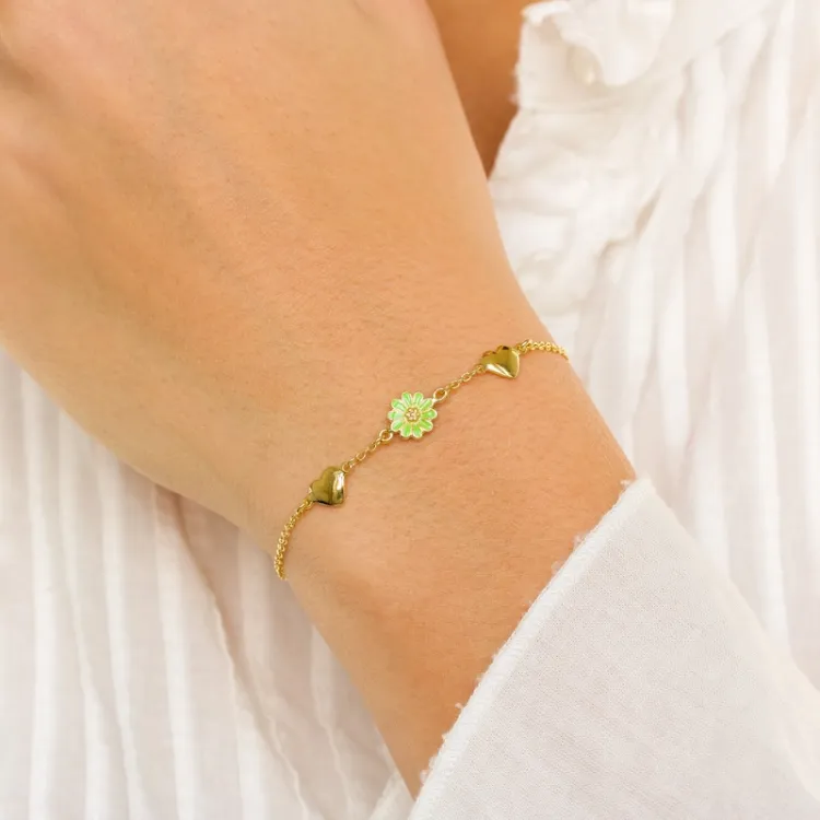 hjärta prästkrage ljusgrön armband i förgyllt silver - Maggie