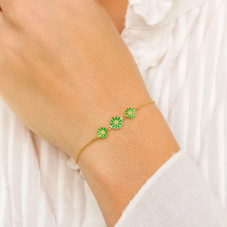 prästkrage mörkgrön armband i förgyllt silver - Maggie