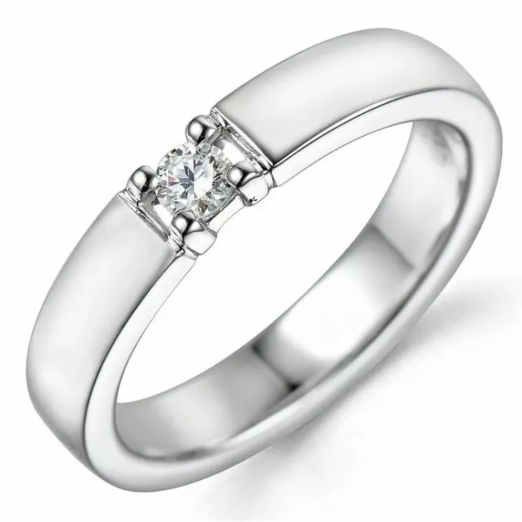 diamant alliancring i 14 karat vitguld 1 x 0,10 ct