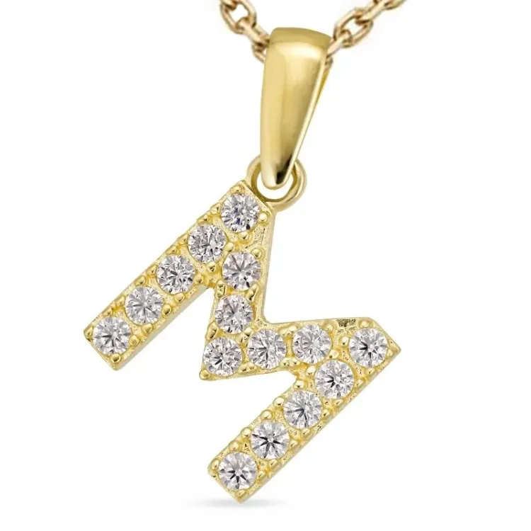 bokstav m zirkon halsband i förgyllt silver med hängen i 8 karat guld - My Letter