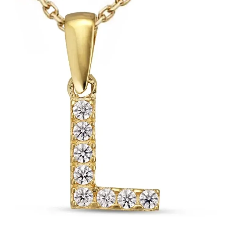 bokstav l zirkon halsband i förgyllt silver med hängen i 8 karat guld - My Letter