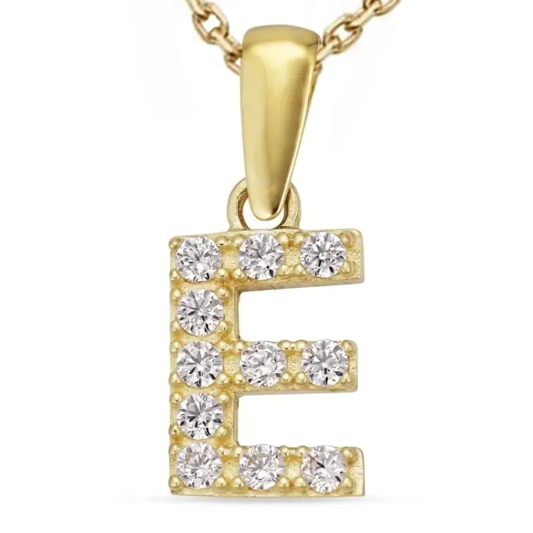 bokstav e zirkon halsband i förgyllt silver med hängen i 8 karat guld - My Letter