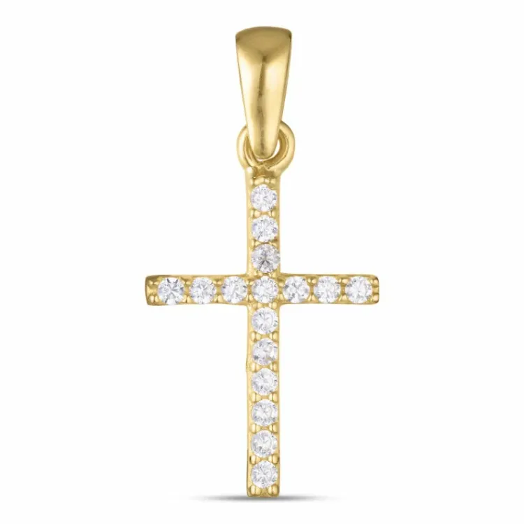 kors zirkon hängen i 9 karat guld med rhodium