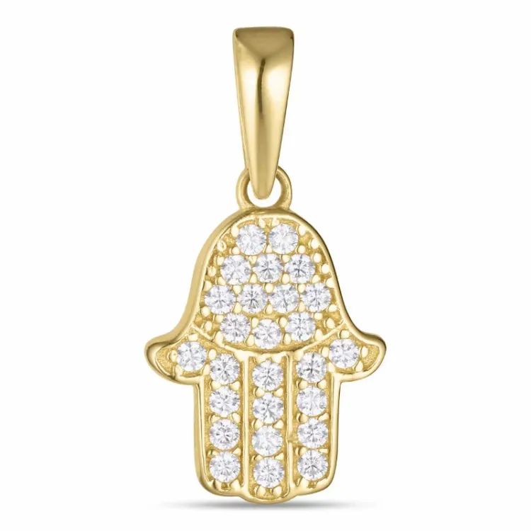 Hamsas hand zirkon hängen i 9 karat guld - Gold Collection