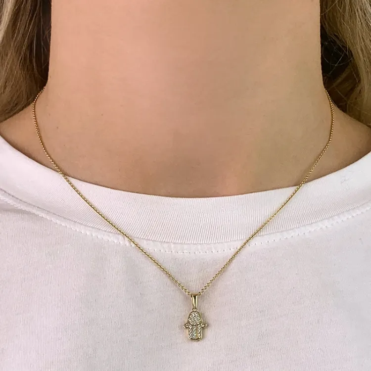 Hamsas hand zirkon hängen i 9 karat guld - Gold Collection