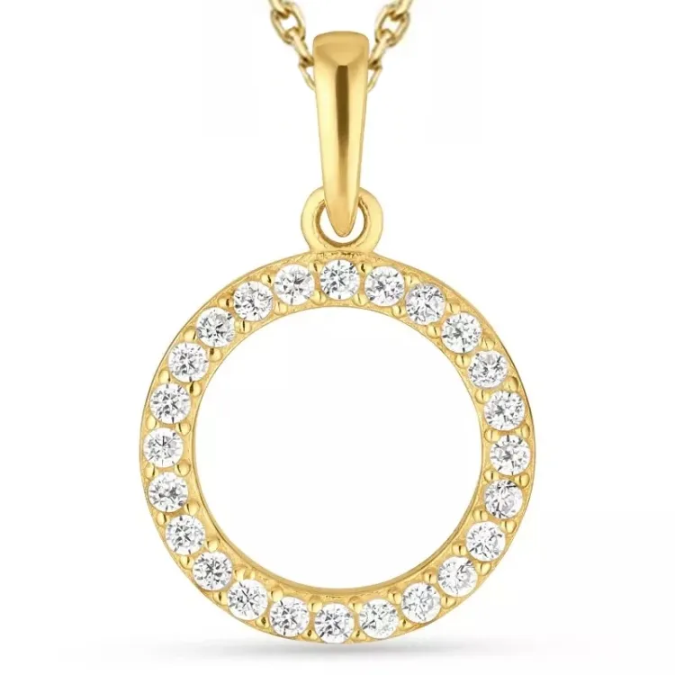 rund zirkon halsband i förgyllt silver med hängen i 9 karat guld - Gold Collection
