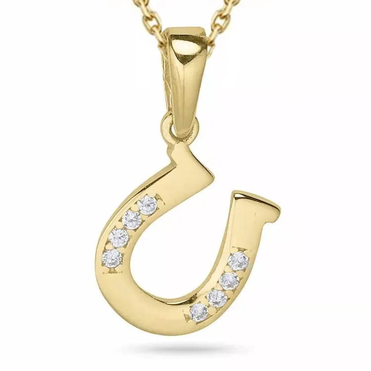 hästsko zirkon halsband i förgyllt silver med hängen i 9 karat guld - Gold Collection