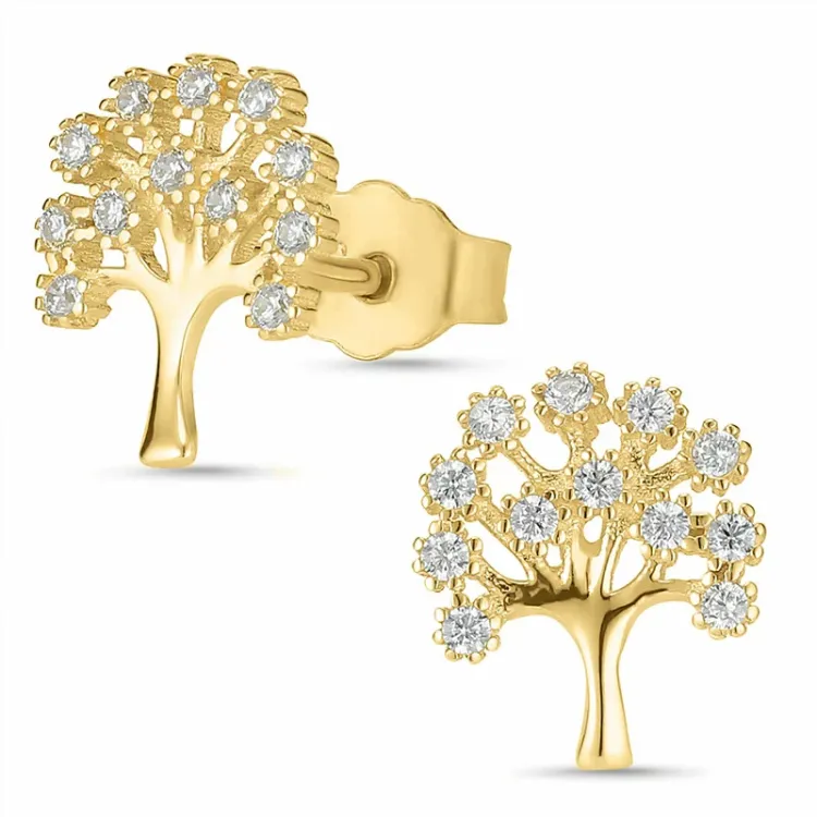 livets träd örhängestift i 8 karat guld med zirkon - Gold Collection