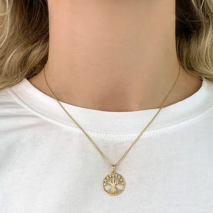 17 mm livets träd zirkon hängen i 8 karat guld - Gold Collection