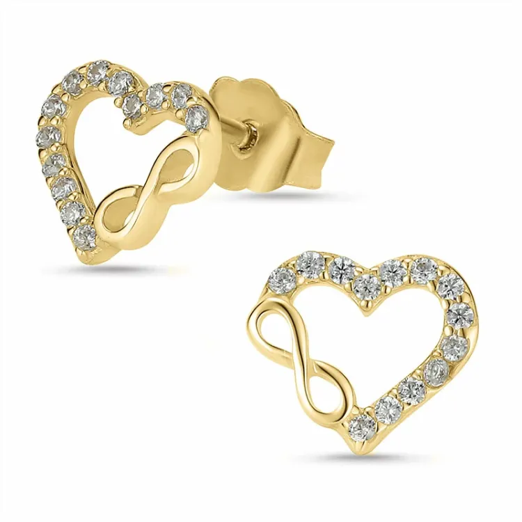 hjärta örhängestift i 8 karat guld med zirkon - Gold Collection