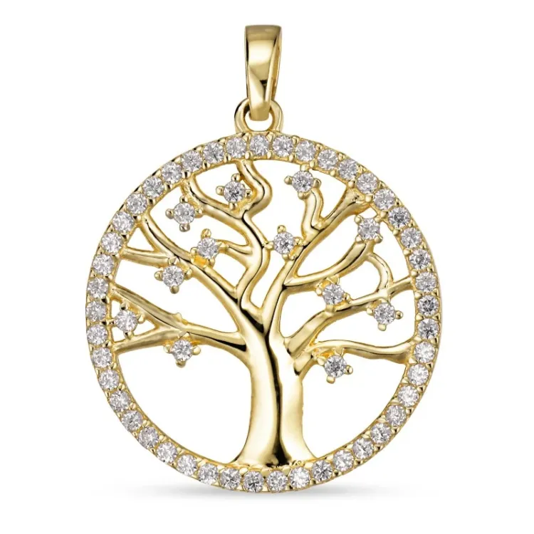 18 mm livets träd zirkon hängen i 8 karat guld - Gold Collection