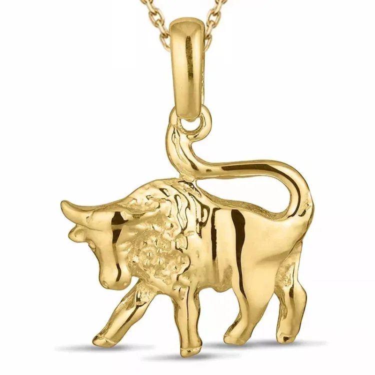stjärnteck oxen halsband i förgyllt silver med hängen i 8 karat guld - Gold Collection