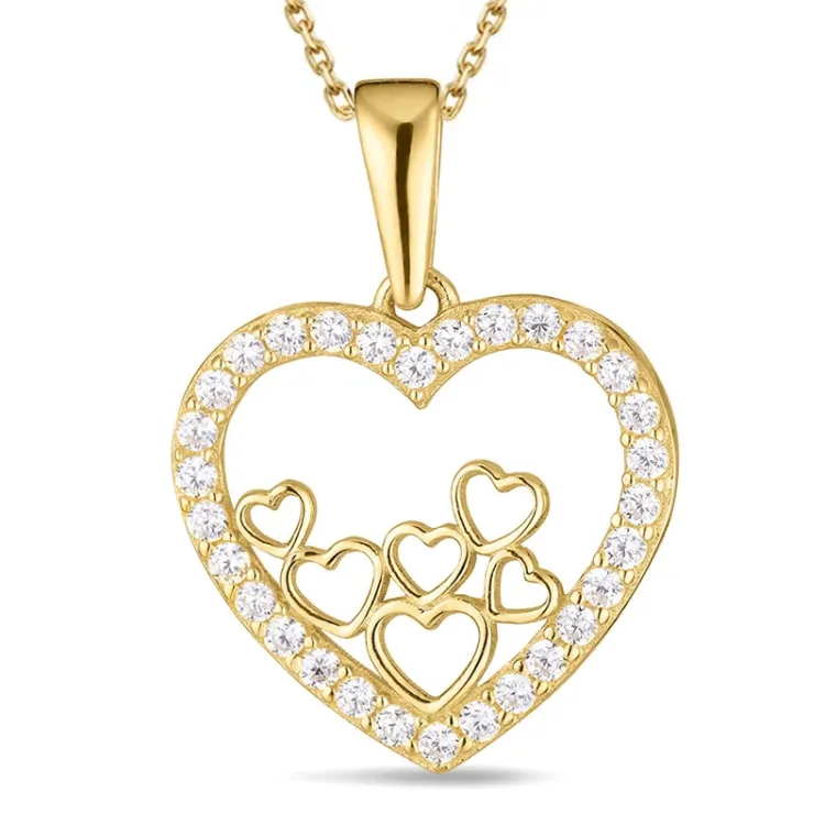 hjärta halsband i förgyllt silver med hängen i 8 karat guld - Gold Collection