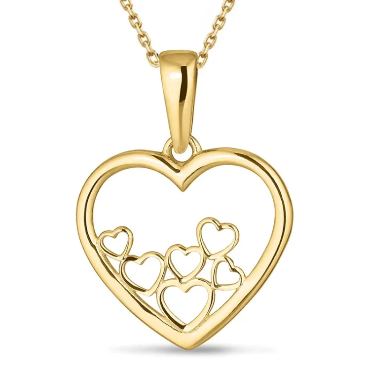 hjärta halsband i förgyllt silver med hängen i 8 karat guld - Gold Collection