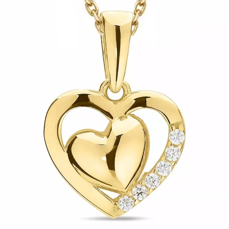 hjärta zirkon halsband i förgyllt silver med hängen i 8 karat guld - Gold Collection
