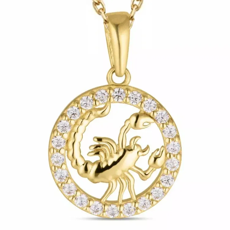 stjärnteck skorpionen zirkon halsband i förgyllt silver med hängen i 8 karat guld - Gold Collection